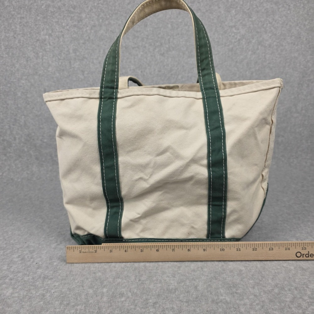 Vintage LL Bean Boat And Tote Womens Medium Beige Green Canvas Made In USA 80s - Picture 6 of 11